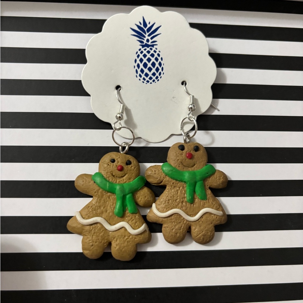 Unique Vintage Green-Scarf Gingerbread Dangle Earrings